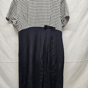 Vintage 80s J.S.J. PETITES Black Dress Pleated Bow Gigham Size 12P Cottagecore